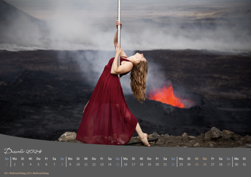 Poledancer in front of a vulcano